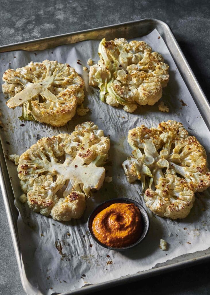 Vegan Cauliflower Steaks with Roasted Red Pepper Sauce