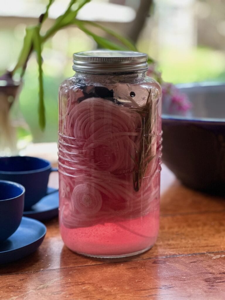 Jar of Brine-Fermented Red Onions