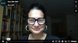 Screenshot of a Skinny60 webinar in progress, showing Tess speaking on a video call