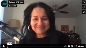 Screenshot of a Skinny60 webinar in progress, showing Tess speaking on a video call