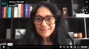 Screenshot of a Skinny60 webinar in progress, showing Tess speaking on a video call