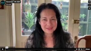 Screenshot of a Skinny60 webinar in progress, showing Tess speaking on a video call