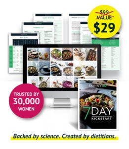 Display of documents fro 7 day kickstart with the text "Backed by science. Created by dietitians"