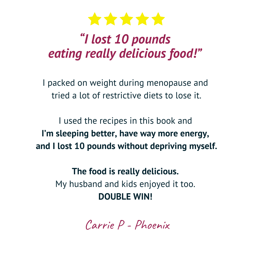 Carrie Menopause Meals Testimonial 5 star testimonial from a happy customer