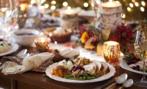 Thanksgiving Turkey Dinner Table Decorated