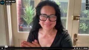 Screenshot of a Skinny60 webinar in progress, showing Tess speaking on a video call