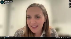 Screenshot of a webinar in progress, showing a female presenter on a video call