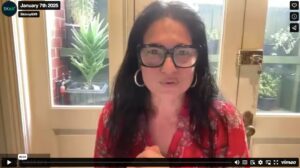 Screenshot of a Skinny60 webinar in progress, showing Tess speaking on a video call