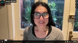 Screenshot of a Skinny60 webinar in progress, showing Tess speaking on a video call