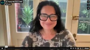 Screenshot of a Skinny60 webinar in progress, showing Tess speaking on a video call