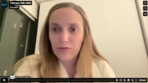 Screenshot of a webinar in progress, showing a woman speaking on a video call