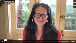 Screenshot of a Skinny60 webinar in progress, showing Tess speaking on a video call